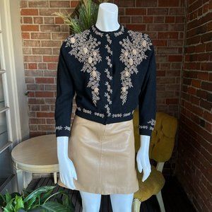1950s Black Cashmere Gold Beaded Cardigan
